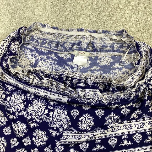 Poof! Boho Wide Leg Lounge Pants Blue White Print Elastic Waist (Read Notes) - Picture 3 of 5